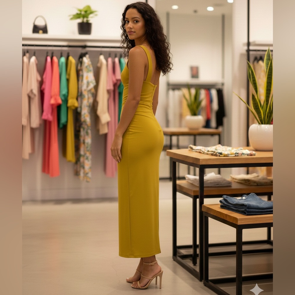 Zara Elegant Yellow Mustart Sleeveless Dress